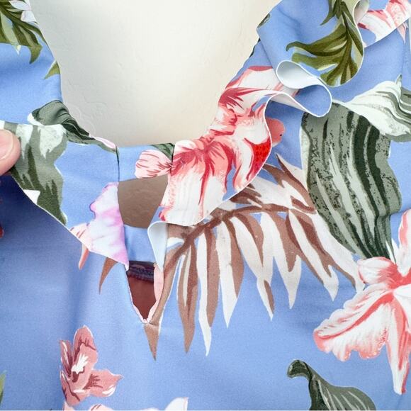 Kona Sol Floral One Piece Swimsuit Blue Pink Ruffle NWT Large - Picture 5 of 12